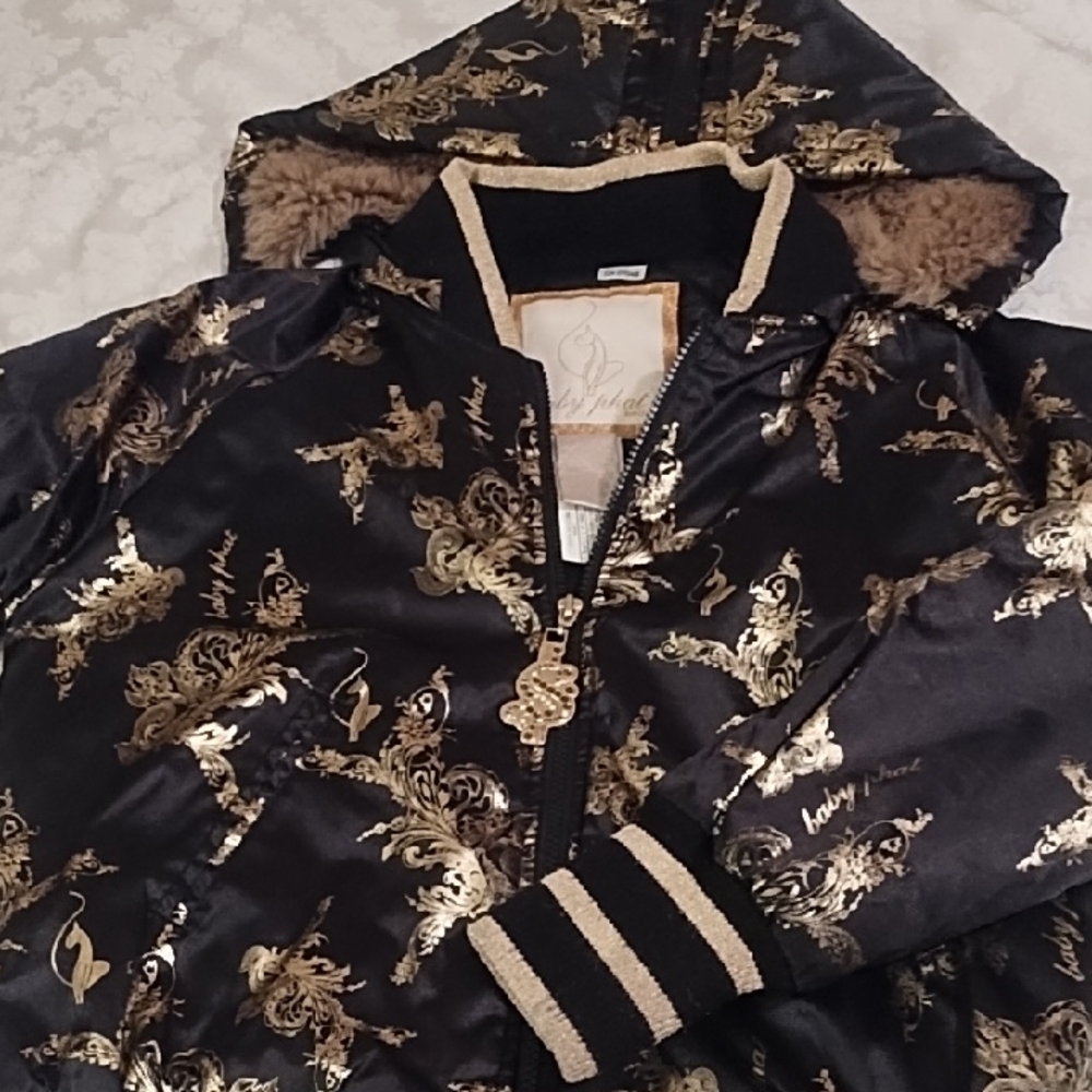 Baby Phat Black and Gold Bomber Jacket